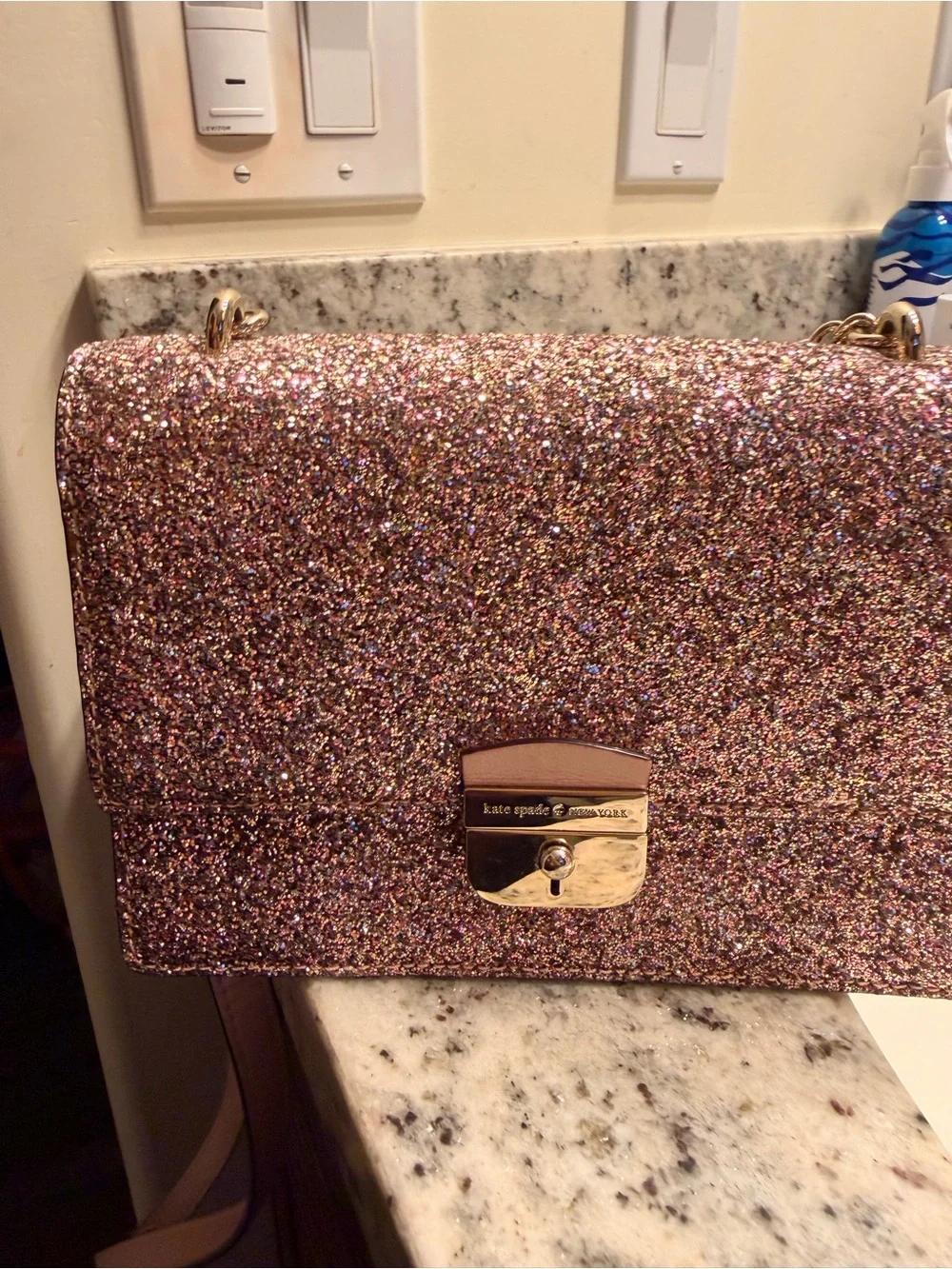 Kate Spade Sunset Lane Eden rose gold glitter crossbody bag NWOT